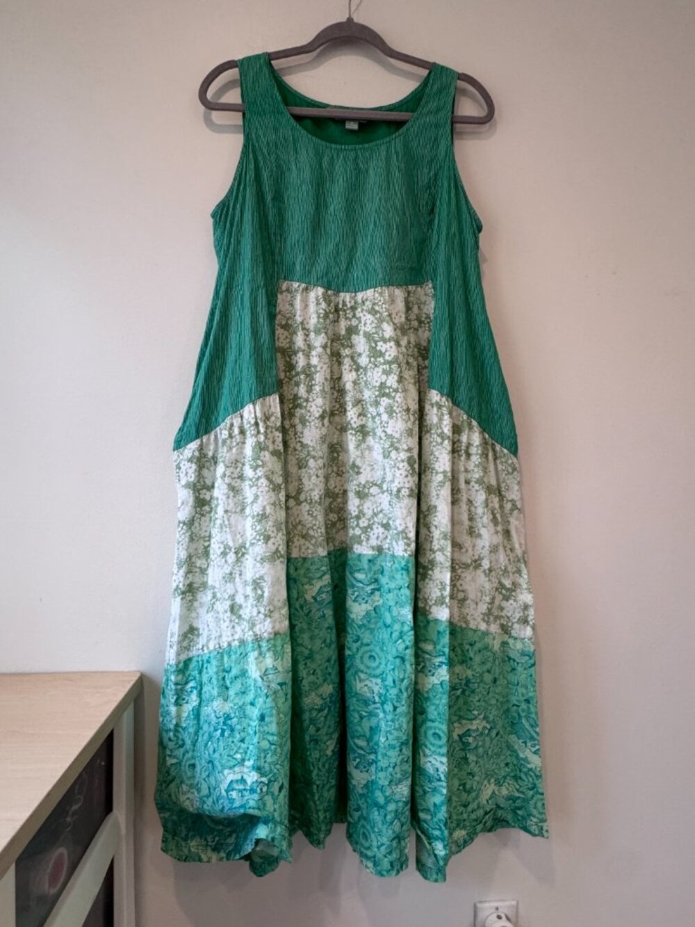 April Cornell Patchwork A-Line Dress – Green & White – Sleeveless 🔥